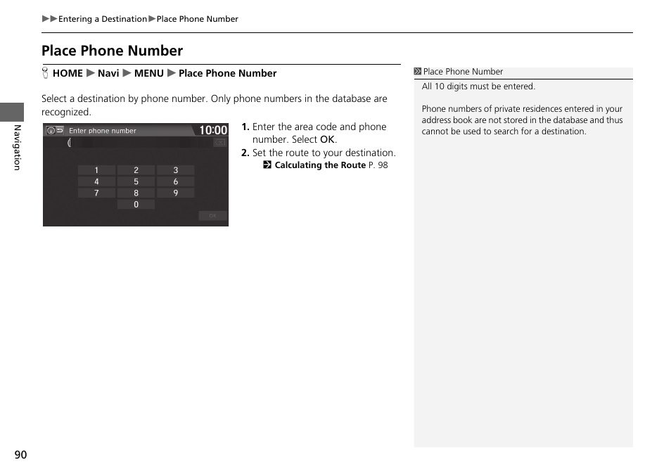 Place phone number p. 90, Place phone number | HONDA 2015 Fit - Navigation Manual User Manual | Page 91 / 253