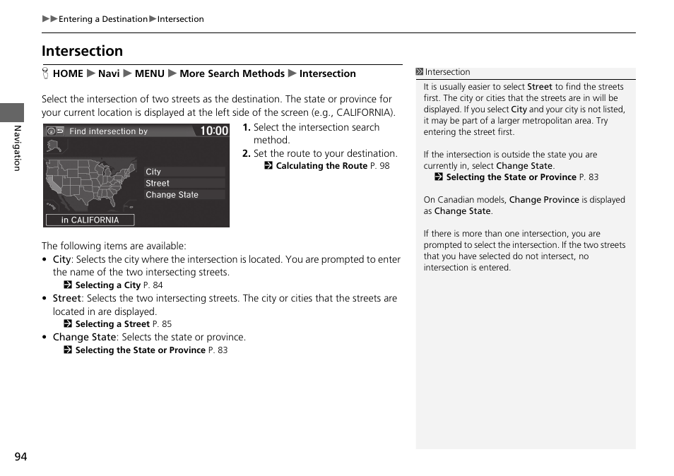 Intersection | HONDA 2015 Fit - Navigation Manual User Manual | Page 95 / 253