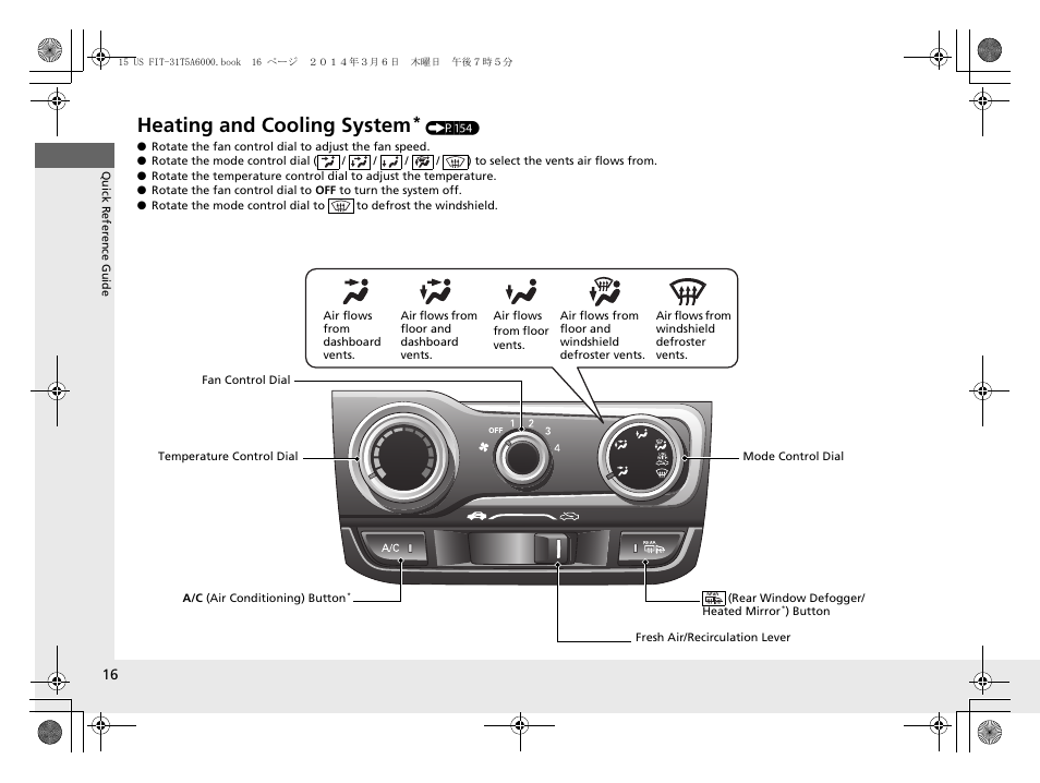 Heating and cooling system | HONDA 2015 Fit - Owner's Manual User Manual | Page 17 / 453