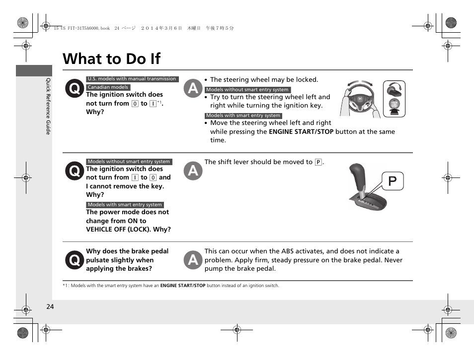 What to do if | HONDA 2015 Fit - Owner's Manual User Manual | Page 25 / 453