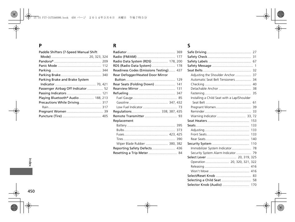 HONDA 2015 Fit - Owner's Manual User Manual | Page 451 / 453