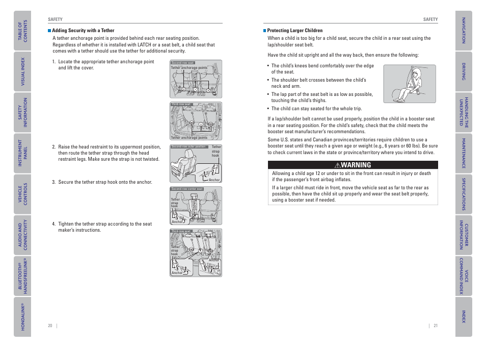 Warning | HONDA 2015 Odyssey - Owner's Guide (Revised 09/24/2014) User Manual | Page 14 / 80