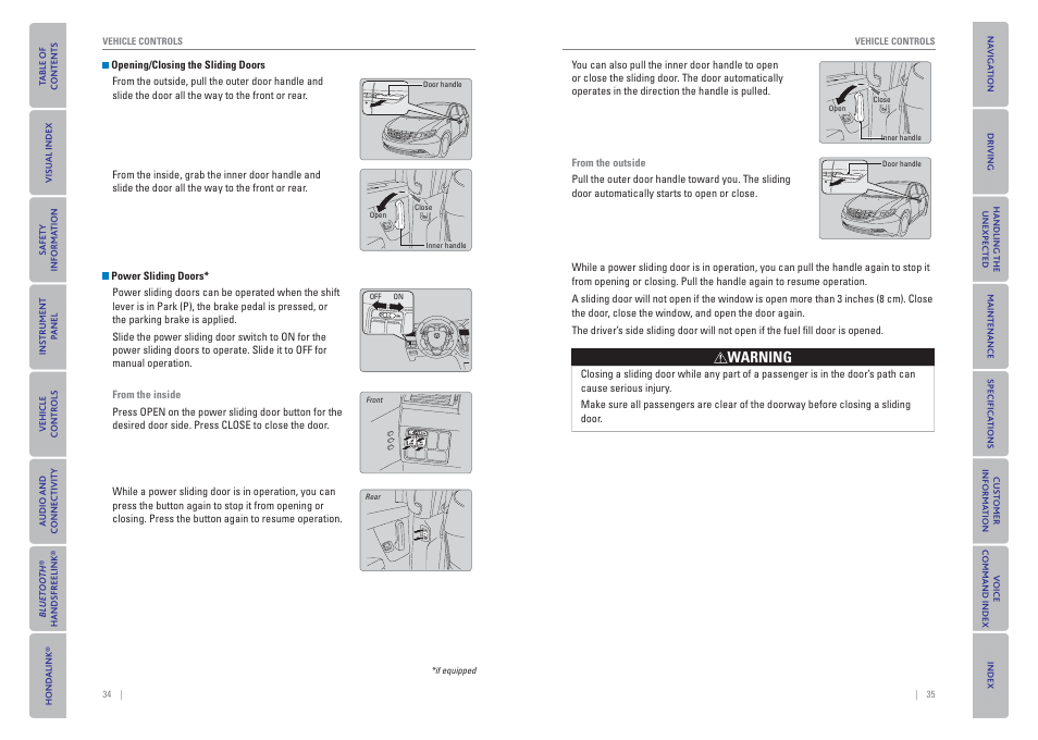 P. 34, Warning | HONDA 2015 Odyssey - Owner's Guide (Revised 09/24/2014) User Manual | Page 21 / 80