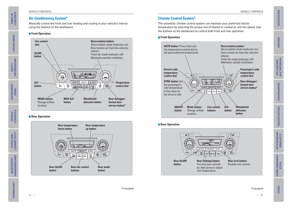 Air conditioning system, Climate control system, P. 53 | HONDA 2015 Odyssey - Owner's Guide (Revised 09/24/2014) User Manual | Page 30 / 80