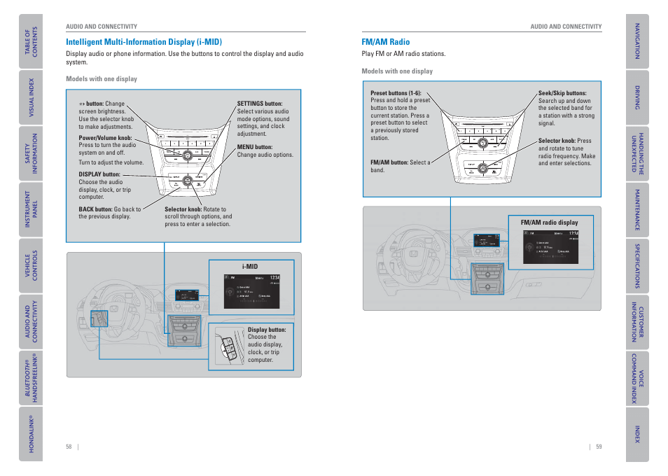 I-mid), Fm/am radio | HONDA 2015 Odyssey - Owner's Guide (Revised 09/24/2014) User Manual | Page 33 / 80