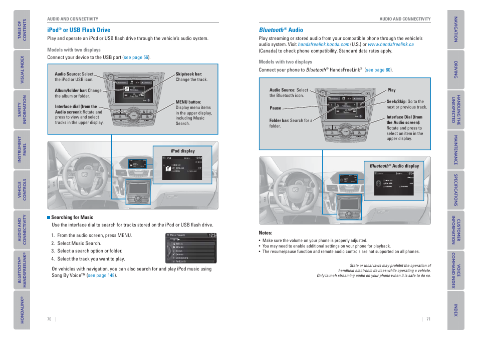 Ipod, Or usb flash drive, Bluetooth | Audio | HONDA 2015 Odyssey - Owner's Guide (Revised 09/24/2014) User Manual | Page 39 / 80