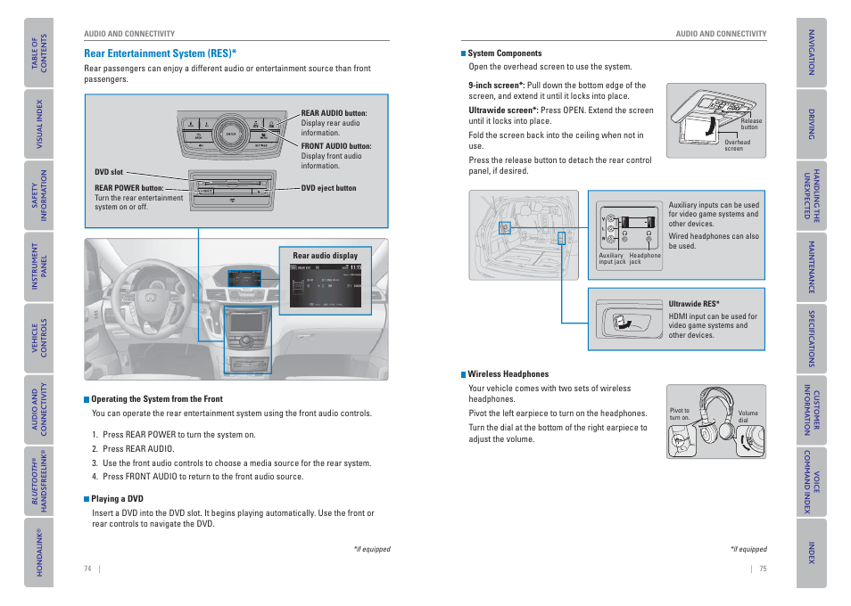 Rear entertainment system (res), P. 74 | HONDA 2015 Odyssey - Owner's Guide (Revised 09/24/2014) User Manual | Page 41 / 80