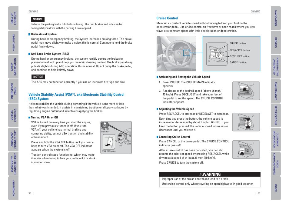 P. 97, P. 96, System | Cruise control | HONDA 2015 Odyssey - Owner's Guide (Revised 09/24/2014) User Manual | Page 52 / 80
