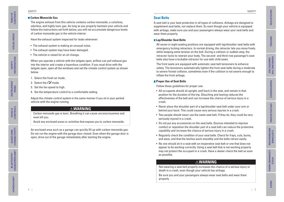 Seat belts | HONDA 2015 Odyssey - Owner's Guide (Revised 09/24/2014) User Manual | Page 6 / 80