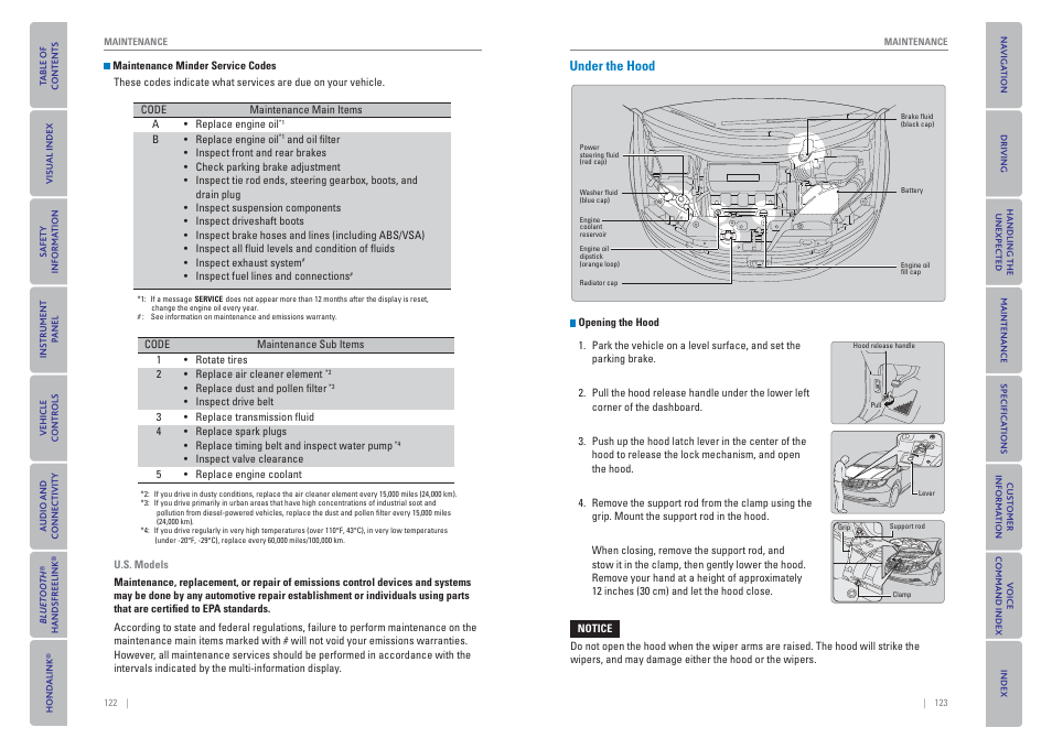 P. 123, Under the hood | HONDA 2015 Odyssey - Owner's Guide (Revised 09/24/2014) User Manual | Page 65 / 80