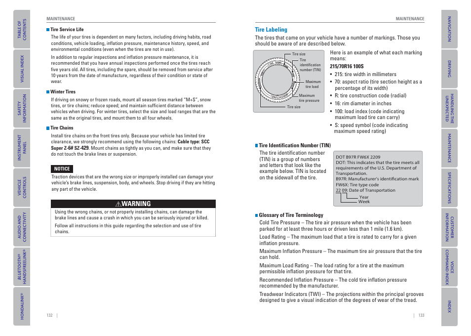 Tire labeling | HONDA 2015 Odyssey - Owner's Guide (Revised 09/24/2014) User Manual | Page 70 / 80