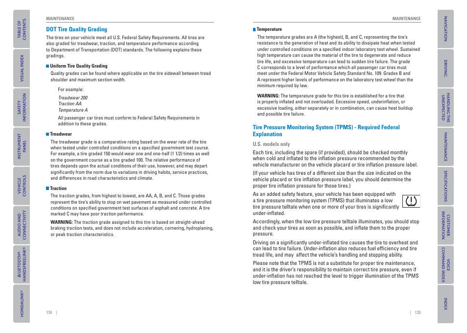 Dot tire quality grading, Explanation | HONDA 2015 Odyssey - Owner's Guide (Revised 09/24/2014) User Manual | Page 71 / 80