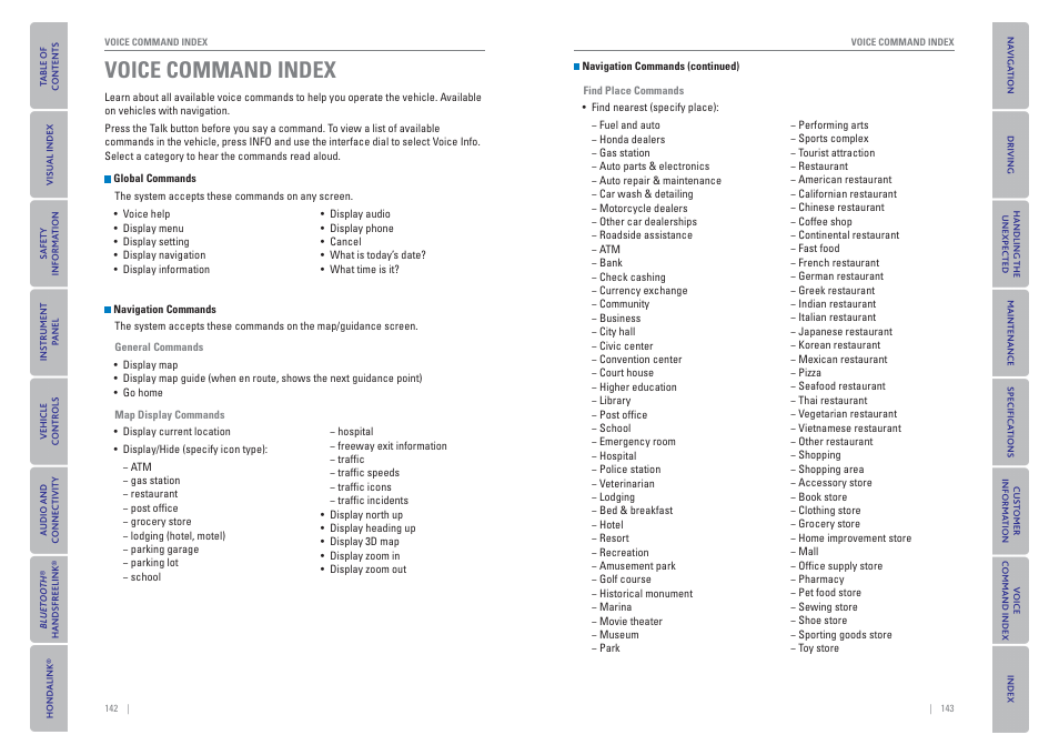 Voice command index | HONDA 2015 Odyssey - Owner's Guide (Revised 09/24/2014) User Manual | Page 75 / 80