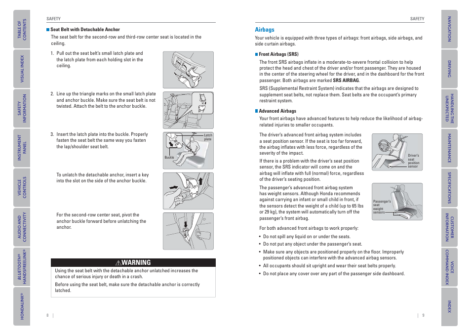Airbags | HONDA 2015 Odyssey - Owner's Guide (Revised 09/24/2014) User Manual | Page 8 / 80
