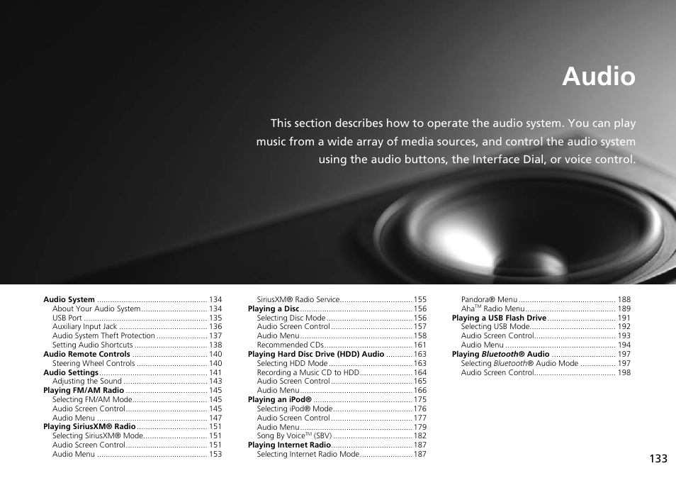 Audio, 2 audio p. 133, P.133 | HONDA 2015 Odyssey - Navigation Manual User Manual | Page 134 / 325