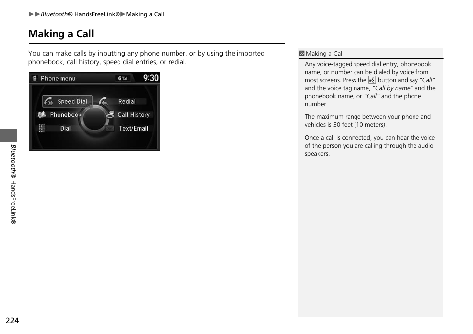 Making a call | HONDA 2015 Odyssey - Navigation Manual User Manual | Page 225 / 325