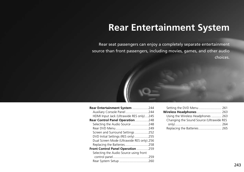 Rear entertainment system, 2 rear entertainment system p. 243, P.243 | HONDA 2015 Odyssey - Navigation Manual User Manual | Page 244 / 325