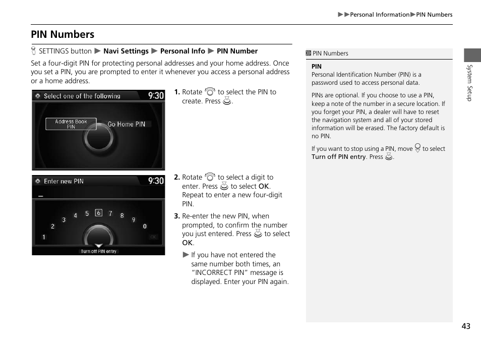 Pin numbers, P. 43, 2 pin numbers p. 43 | HONDA 2015 Odyssey - Navigation Manual User Manual | Page 44 / 325