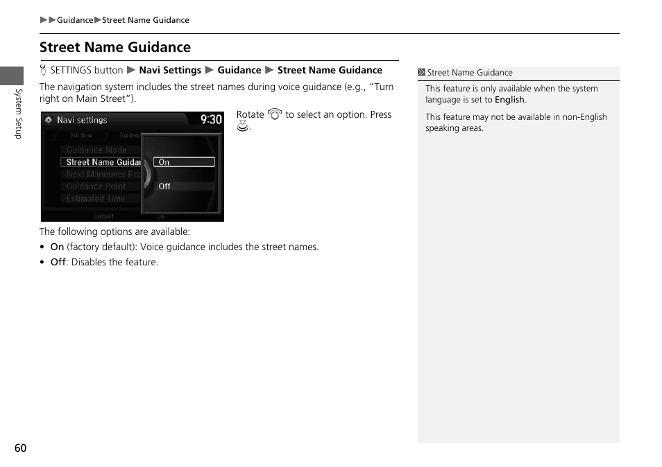 Street name guidance, P. 60 | HONDA 2015 Odyssey - Navigation Manual User Manual | Page 61 / 325