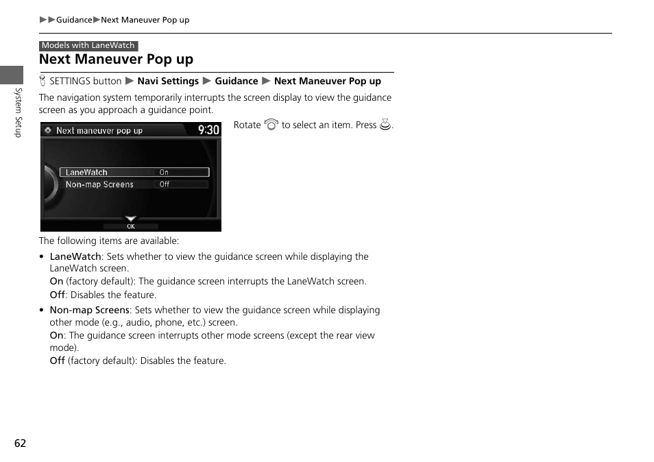 Next maneuver pop up, P. 62 | HONDA 2015 Odyssey - Navigation Manual User Manual | Page 63 / 325