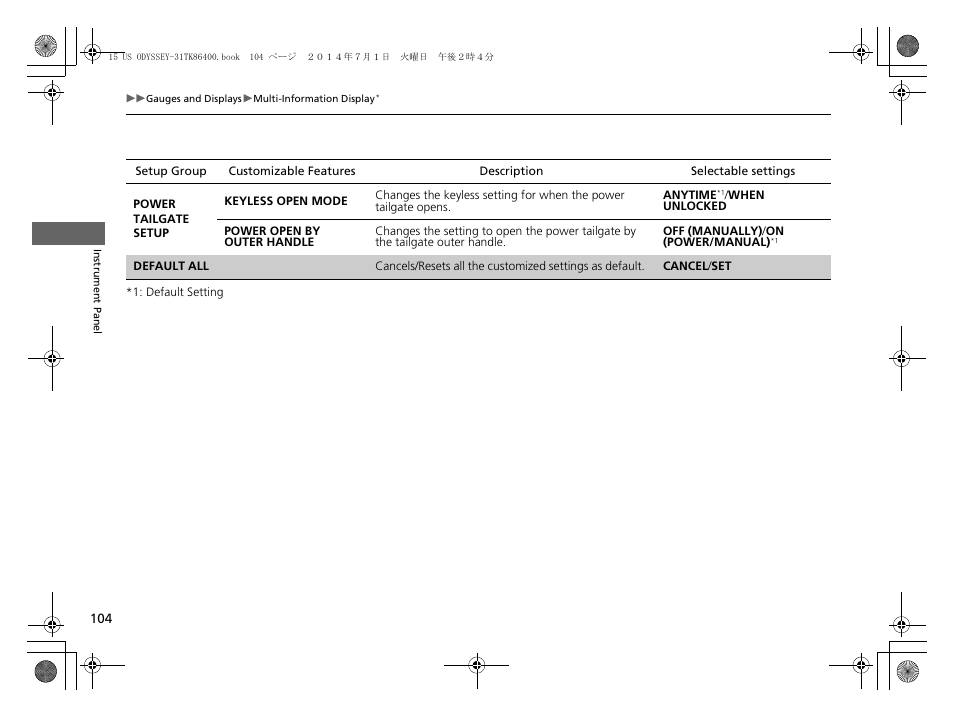 HONDA 2015 Odyssey - Owner's Manual User Manual | Page 105 / 565