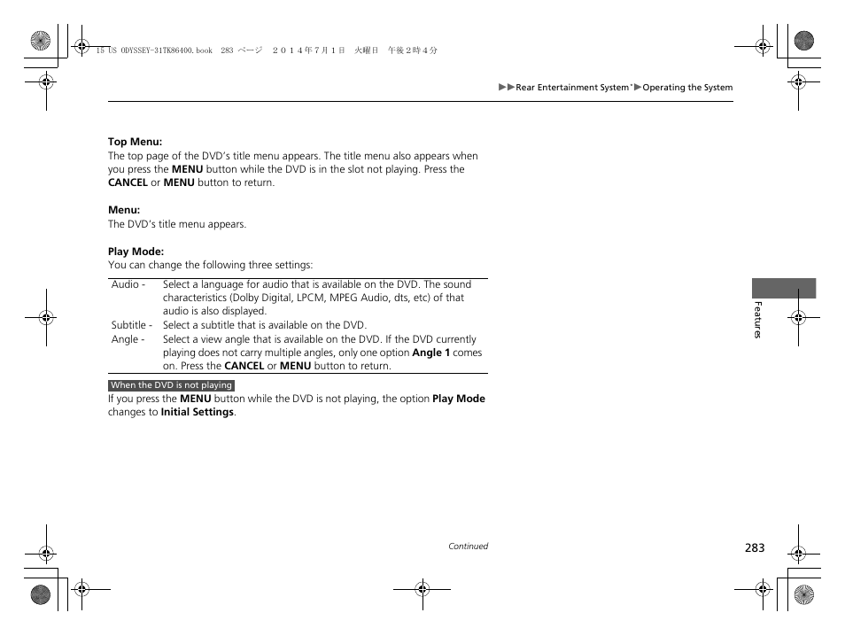 HONDA 2015 Odyssey - Owner's Manual User Manual | Page 284 / 565