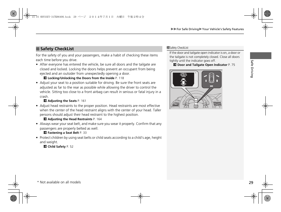 P29) | HONDA 2015 Odyssey - Owner's Manual User Manual | Page 30 / 565