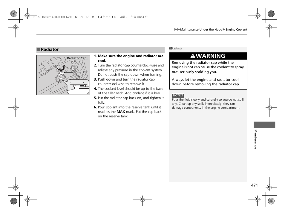 Warning | HONDA 2015 Odyssey - Owner's Manual User Manual | Page 472 / 565