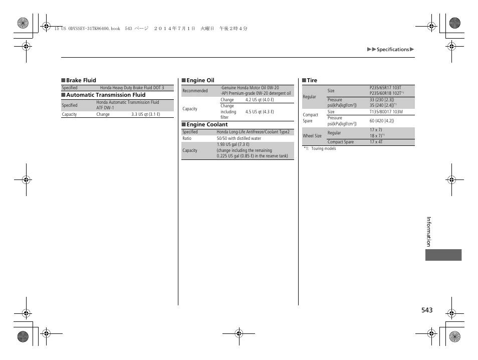 HONDA 2015 Odyssey - Owner's Manual User Manual | Page 544 / 565