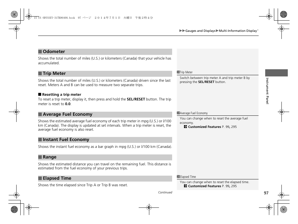 HONDA 2015 Odyssey - Owner's Manual User Manual | Page 98 / 565