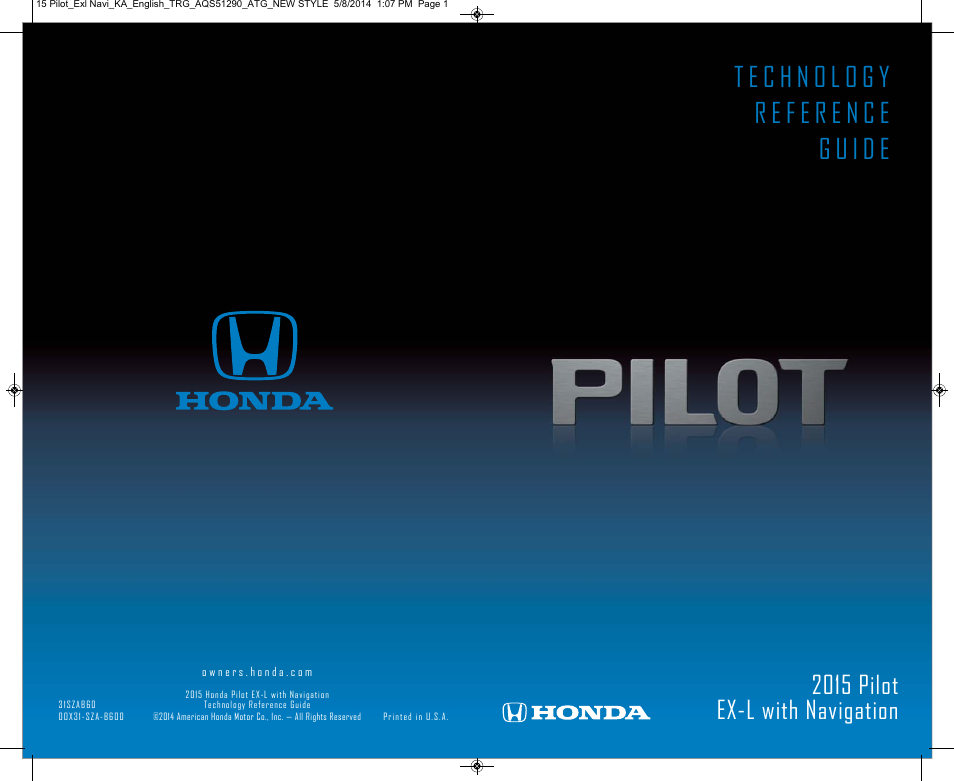 HONDA 2015 Pilot (EX-L with Navigation) - Technology Reference Guide User Manual | 14 pages