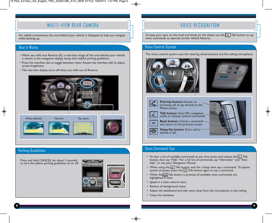 Multi-view rear camera, Voice recognition | HONDA 2015 Pilot (EX-L with Navigation) - Technology Reference Guide User Manual | Page 6 / 14