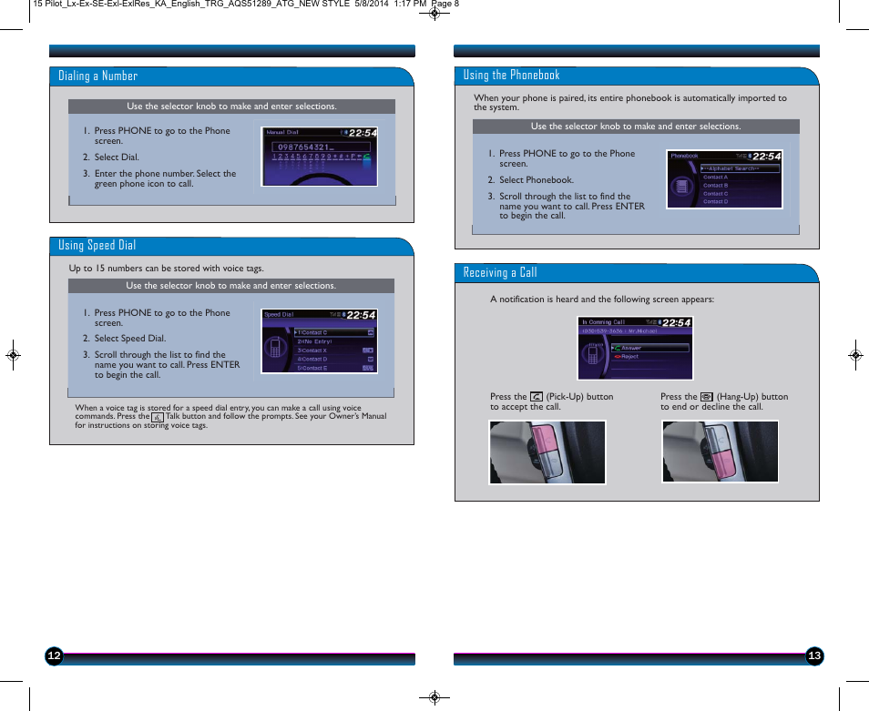 HONDA 2015 Pilot (LX, EX, SE, EX-L, EX-L w/ RES) - Technology Reference Guide User Manual | Page 8 / 12