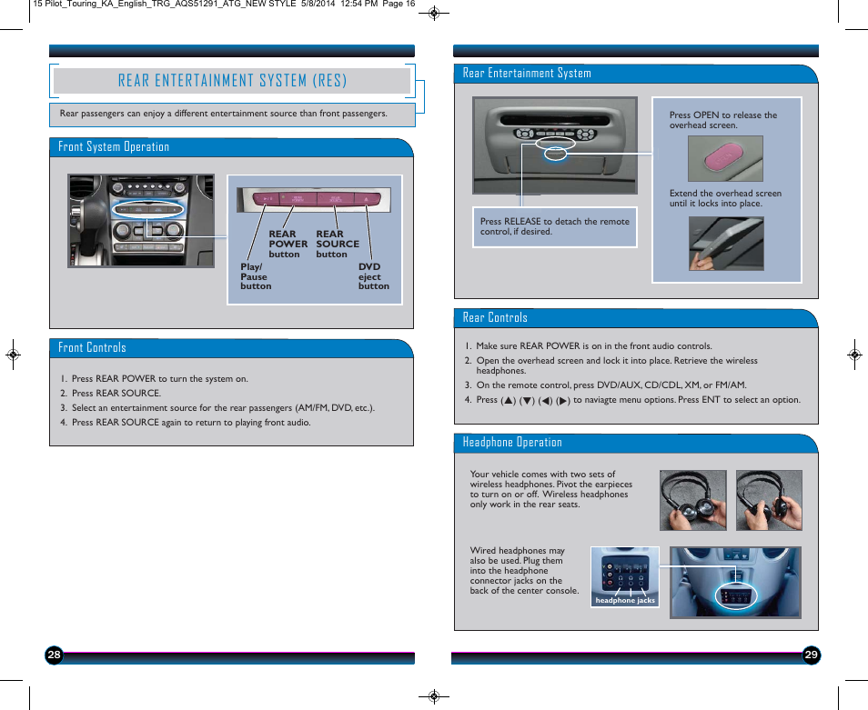 Rear entertainment system (res) | HONDA 2015 Pilot (Touring) - Technology Reference Guide User Manual | Page 16 / 17