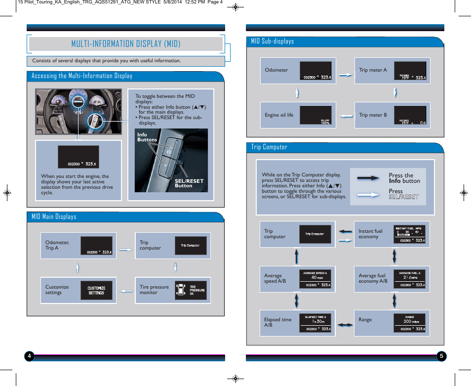 Multi-information display (mid) | HONDA 2015 Pilot (Touring) - Technology Reference Guide User Manual | Page 4 / 17