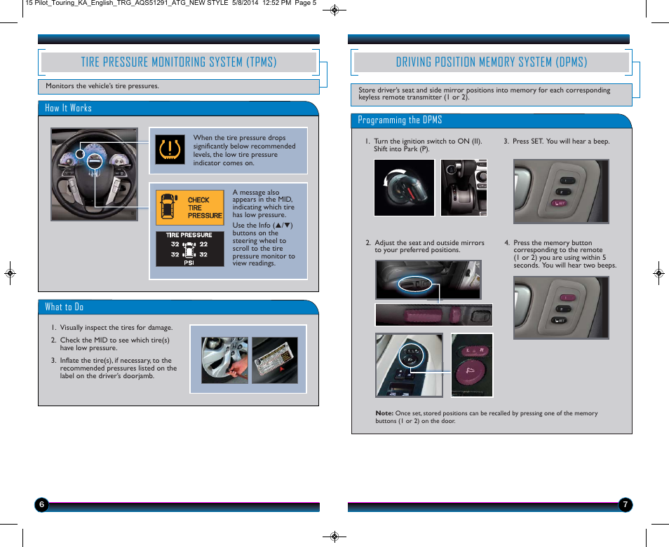 Tire pressure monitoring system (tpms) | HONDA 2015 Pilot (Touring) - Technology Reference Guide User Manual | Page 5 / 17