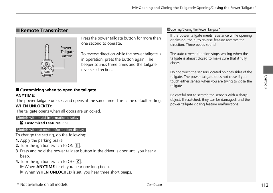 Remote transmitter | HONDA 2015 Pilot - Owner's Manual User Manual | Page 114 / 488