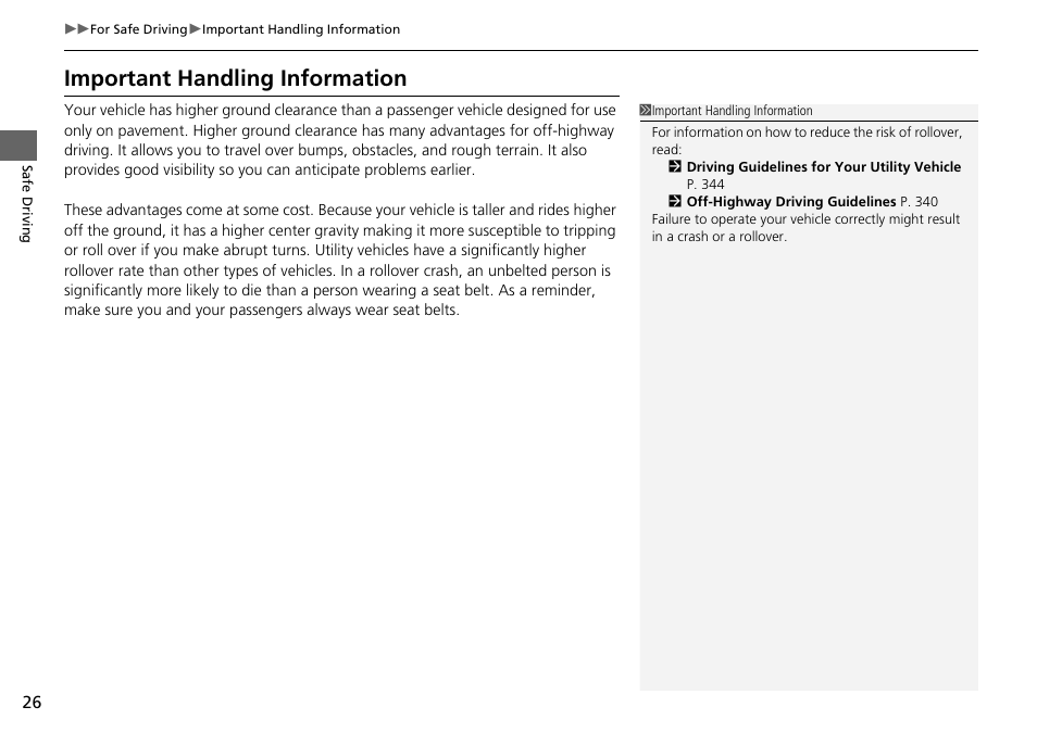 Important handling information | HONDA 2015 Pilot - Owner's Manual User Manual | Page 27 / 488