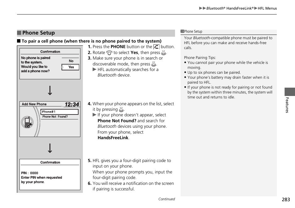 Phone setup | HONDA 2015 Pilot - Owner's Manual User Manual | Page 284 / 488