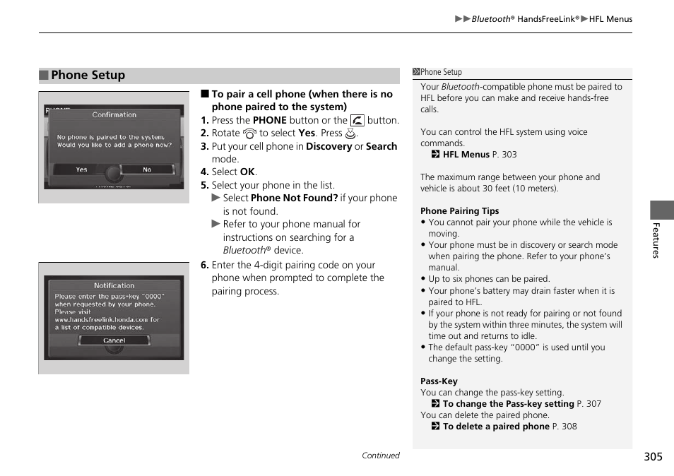 Phone setup | HONDA 2015 Pilot - Owner's Manual User Manual | Page 306 / 488