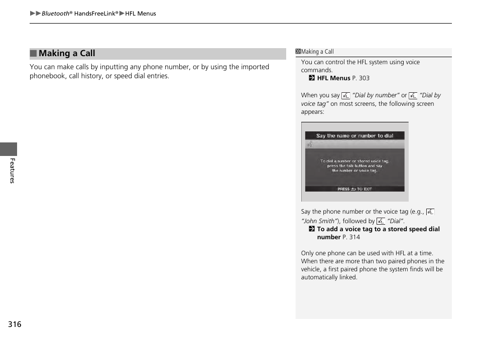 Making a call | HONDA 2015 Pilot - Owner's Manual User Manual | Page 317 / 488