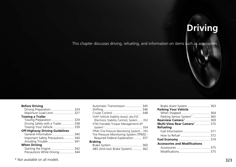 Driving | HONDA 2015 Pilot - Owner's Manual User Manual | Page 324 / 488