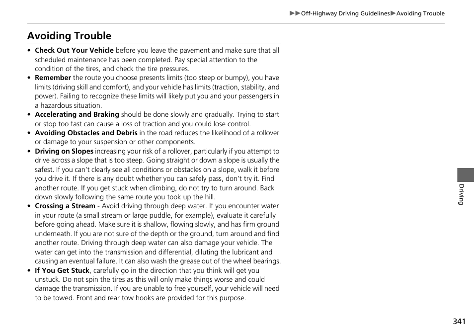 Avoiding trouble | HONDA 2015 Pilot - Owner's Manual User Manual | Page 342 / 488