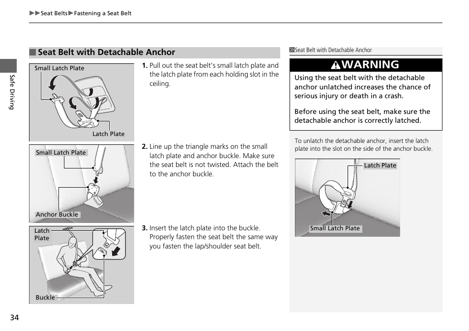 Warning | HONDA 2015 Pilot - Owner's Manual User Manual | Page 35 / 488