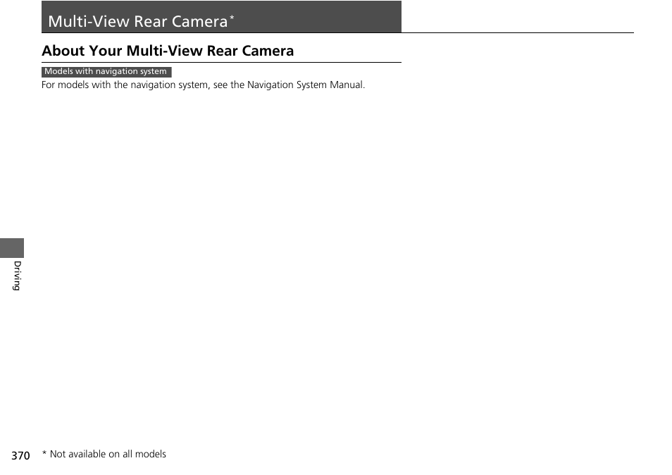 Multi-view rear camera, About your multi-view rear camera | HONDA 2015 Pilot - Owner's Manual User Manual | Page 371 / 488