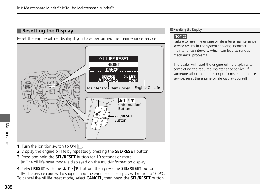 Resetting the display | HONDA 2015 Pilot - Owner's Manual User Manual | Page 389 / 488