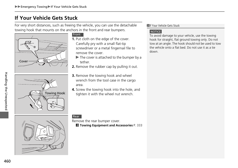 If your vehicle gets stuck | HONDA 2015 Pilot - Owner's Manual User Manual | Page 461 / 488