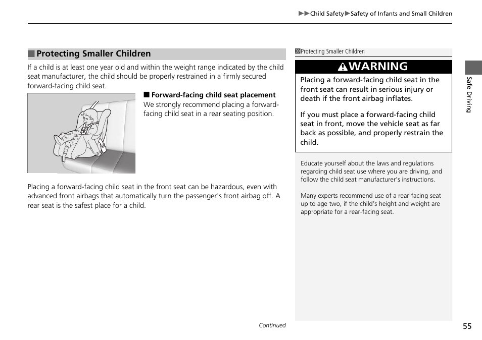 Warning | HONDA 2015 Pilot - Owner's Manual User Manual | Page 56 / 488