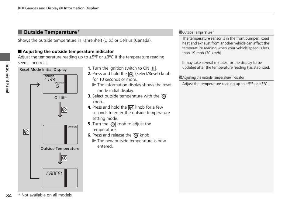 Outside temperature | HONDA 2015 Pilot - Owner's Manual User Manual | Page 85 / 488