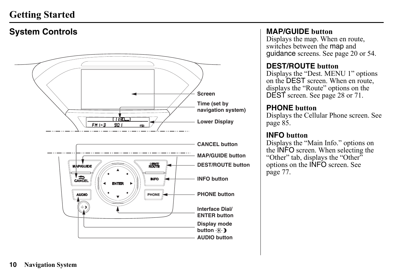 Getting started, System controls | HONDA 2015 Pilot - Navigation Manual User Manual | Page 10 / 175